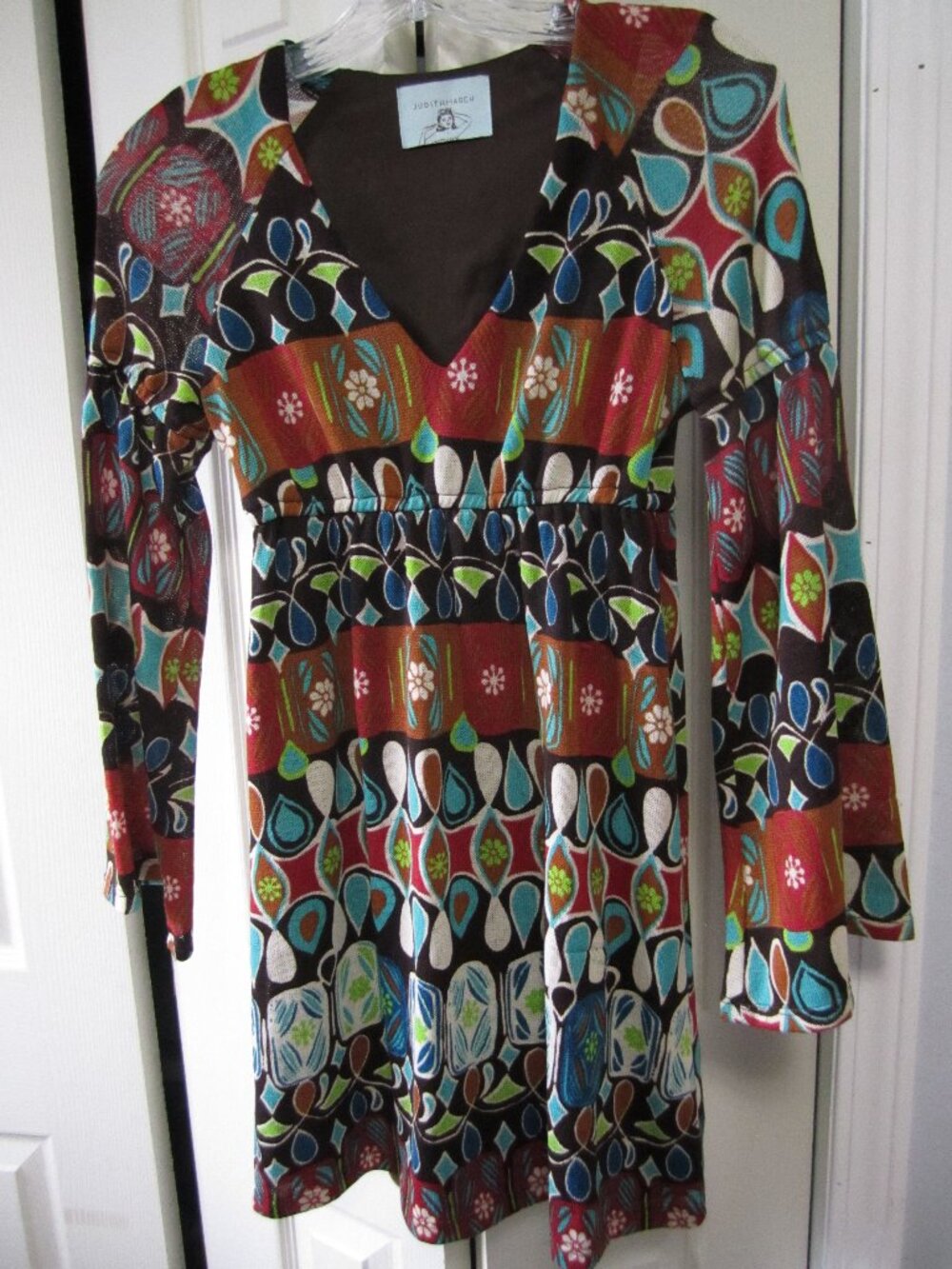 Judith March Multi-Color Patterned V-Neck Dress
